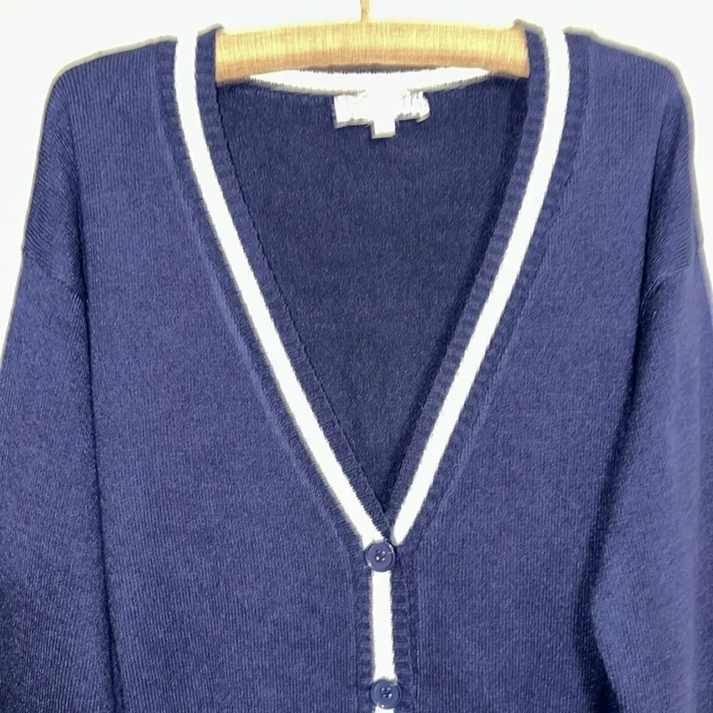 Pink Republic XS-S Navy White Stripe Knit Button V-Neck Cardigan with Pockets - Picture 8 of 16